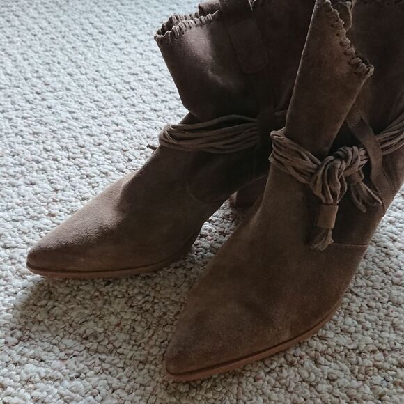 Ron White Brailee Ankle BOOTS Western Tassels brown Suede Pull On size 39.5 - Picture 4 of 11
